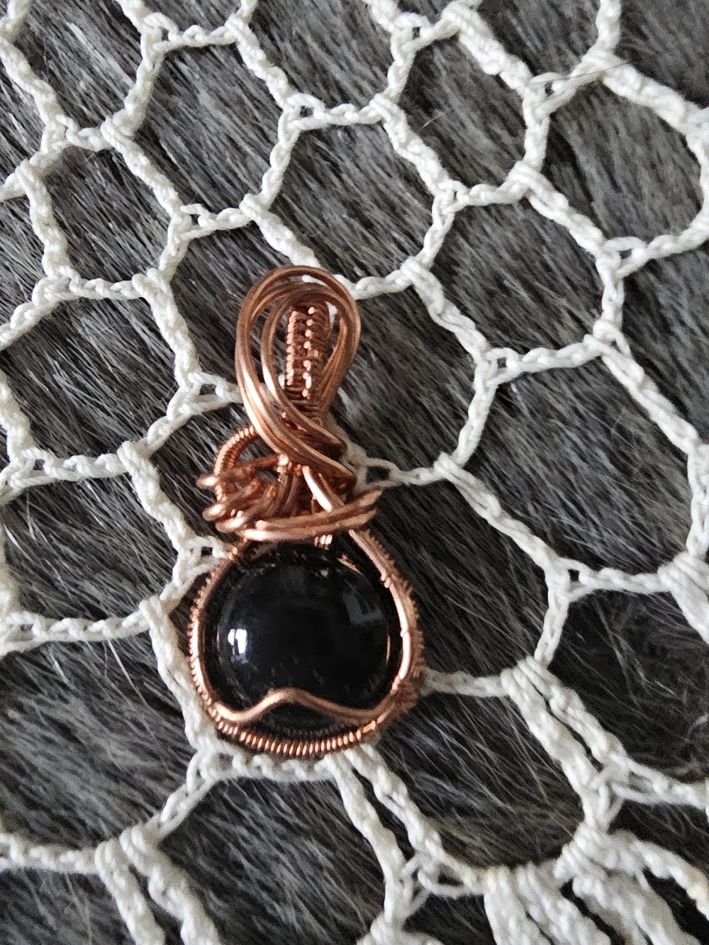 Handcrafted Copper Wire Black Obsidean Stone Pendant -